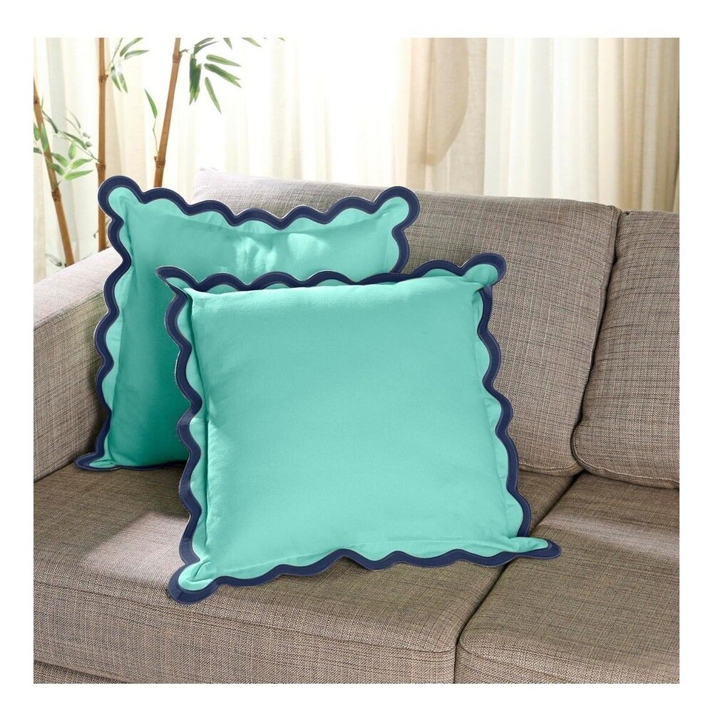 Scalloped Throw Pillow Covers 20 x 20, Set of 2 Cotton Pillow Covers, Icy Mint